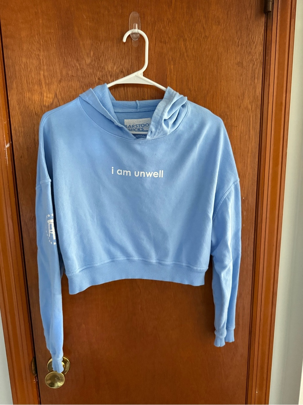 Barstool x Chicks Light Blue Cropped Hoodie - "i am unwell"